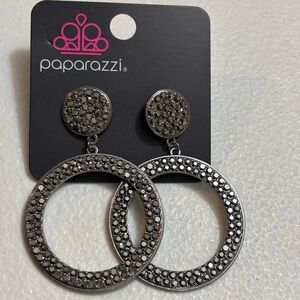 Paparazzi Silver and Black Textured Hoop Earrings